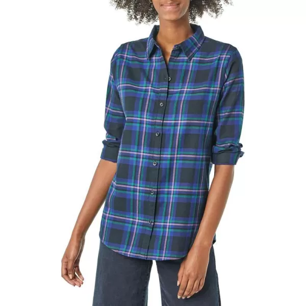 Amazon Essentials Womens ClassicFit LongSleeve Lightweight Plaid Flannel ShirtNavy Chelsea Tartan