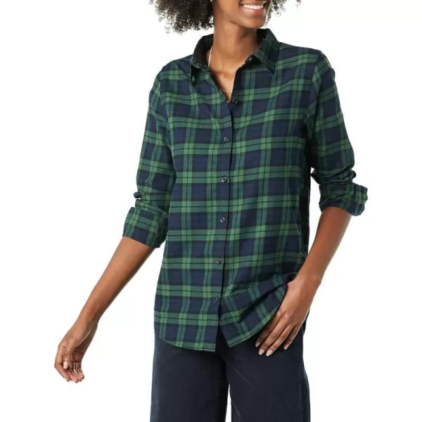 Amazon Essentials Womens ClassicFit LongSleeve Lightweight Plaid Flannel ShirtNavyGreen Medium Plaid