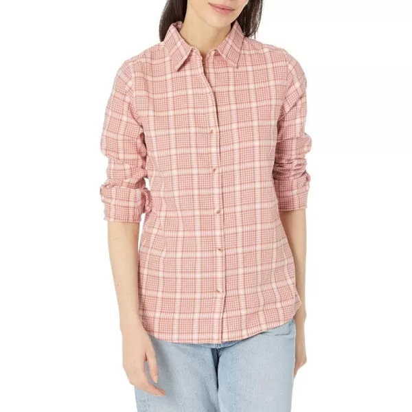 Amazon Essentials Womens ClassicFit LongSleeve Lightweight Plaid Flannel ShirtPeach Windowpane