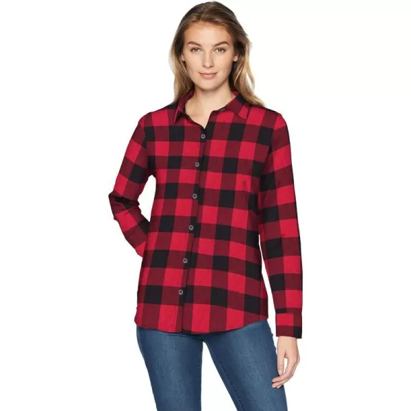 Amazon Essentials Womens ClassicFit LongSleeve Lightweight Plaid Flannel ShirtRed Buffalo Check