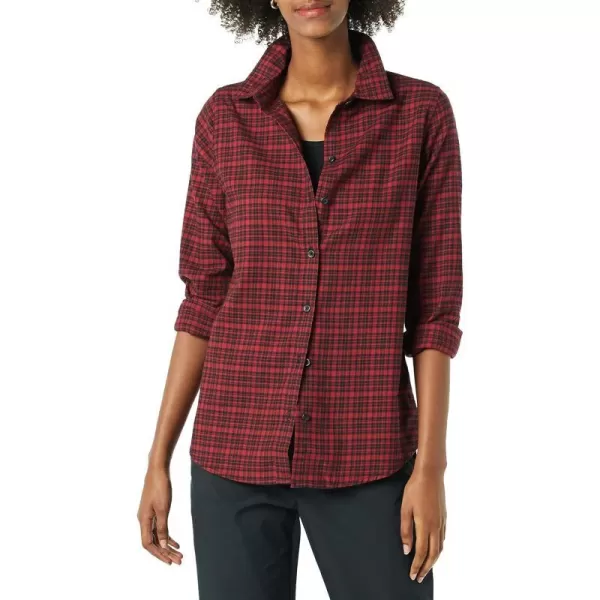 Amazon Essentials Womens ClassicFit LongSleeve Lightweight Plaid Flannel ShirtRedBlack Preppy Check