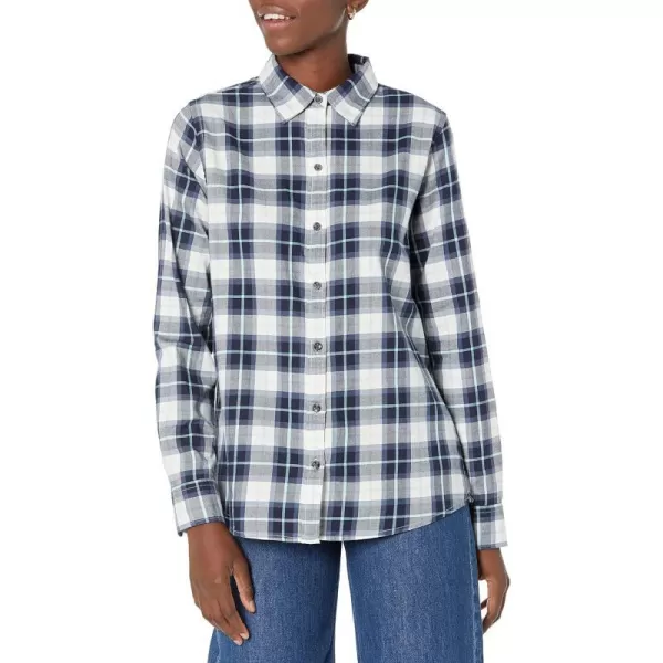 Amazon Essentials Womens ClassicFit LongSleeve Lightweight Plaid Flannel ShirtWhiteBlue Plaid