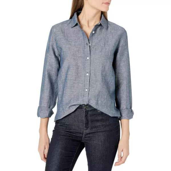 Amazon Essentials Womens ClassicFit LongSleeve Linen ShirtNavy Cross Dye