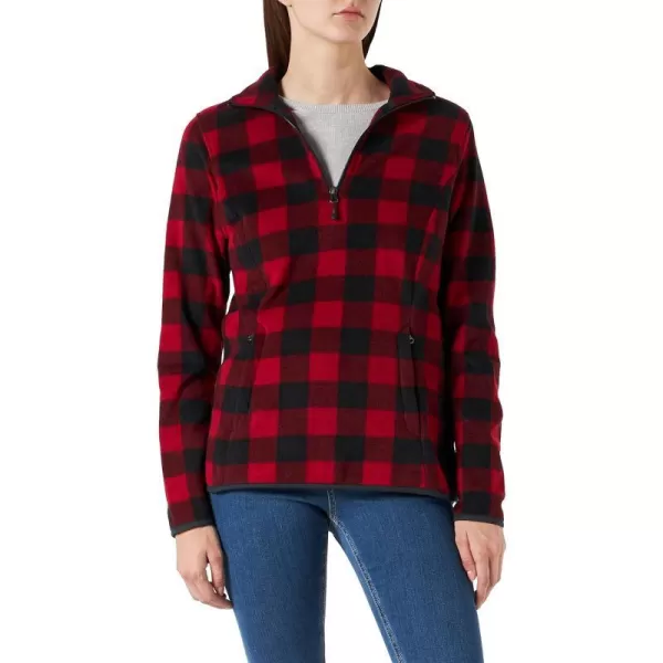 Amazon Essentials Womens ClassicFit LongSleeve QuarterZip Polar Fleece Pullover Jacket Available in Plus SizePolyester Black Red Medium Plaid