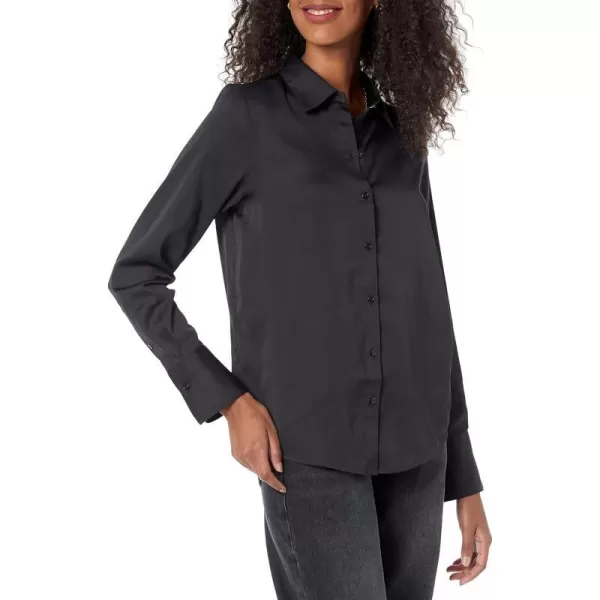 Amazon Essentials Womens ClassicFit Satin Button Down Blouse Available in Plus SizeBlack