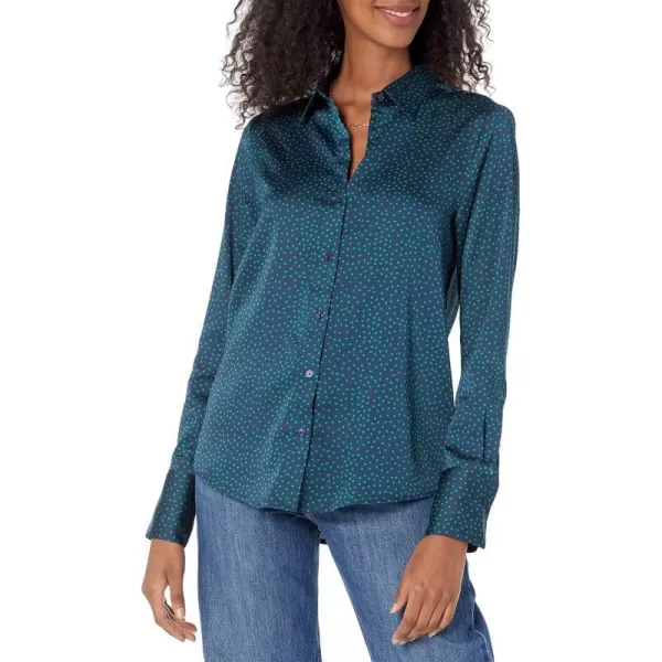 Amazon Essentials Womens ClassicFit Satin Button Down Blouse Available in Plus SizeDark Navy Diamond