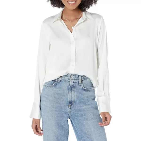 Amazon Essentials Womens ClassicFit Satin Button Down Blouse Available in Plus SizeEggshell White