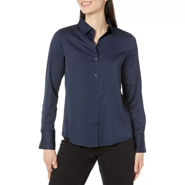 Amazon Essentials Womens ClassicFit Satin Button Down Blouse Available in Plus SizeNavy