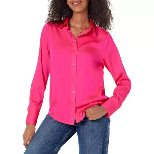 Amazon Essentials Womens ClassicFit Satin Button Down Blouse Available in Plus SizeNeon Pink