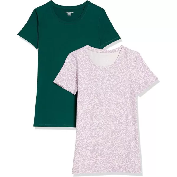 Amazon Essentials Womens ClassicFit ShortSleeve Crewneck TShirt Multipacks2 Dark GreenLilac Animal Print