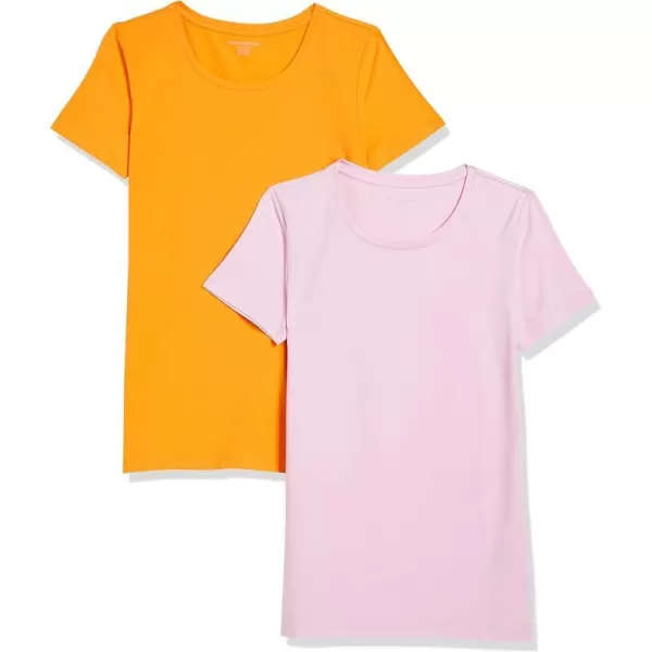 Amazon Essentials Womens ClassicFit ShortSleeve Crewneck TShirt Multipacks2 Light PinkApricot Orange