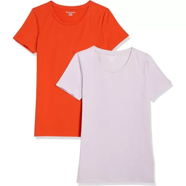 Amazon Essentials Womens ClassicFit ShortSleeve Crewneck TShirt Multipacks2 Tomato RedLavender