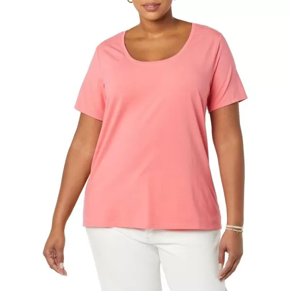 Amazon Essentials Womens ClassicFit ShortSleeve Scoop Neck TShirt Available in Plus Size Pack of 2WhiteHot Pink