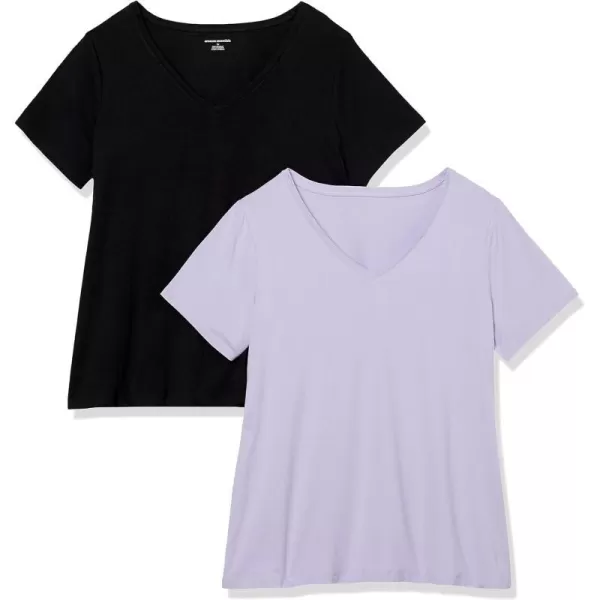 Amazon Essentials Womens ClassicFit ShortSleeve VNeck TShirt Multipacks2 BlackLavender