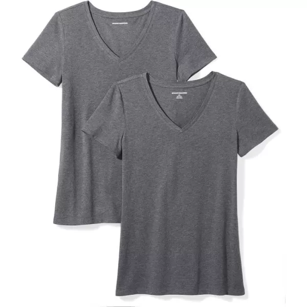 Amazon Essentials Womens ClassicFit ShortSleeve VNeck TShirt Multipacks2 Charcoal Heather