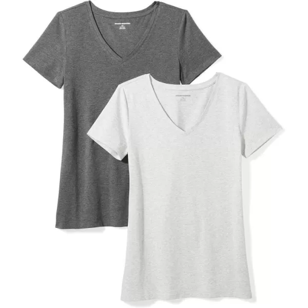 Amazon Essentials Womens ClassicFit ShortSleeve VNeck TShirt Multipacks2 Charcoal HeatherLight Grey Heather