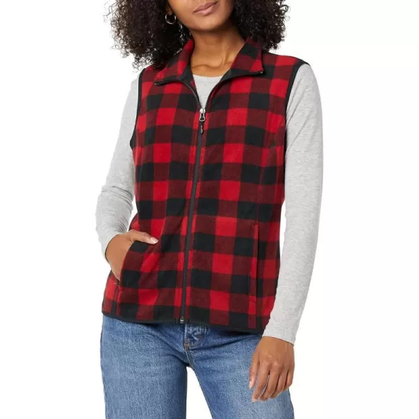 Amazon Essentials Womens ClassicFit Sleeveless Polar Soft Fleece Vest Available in Plus SizePolyester Red Buffalo Plaid