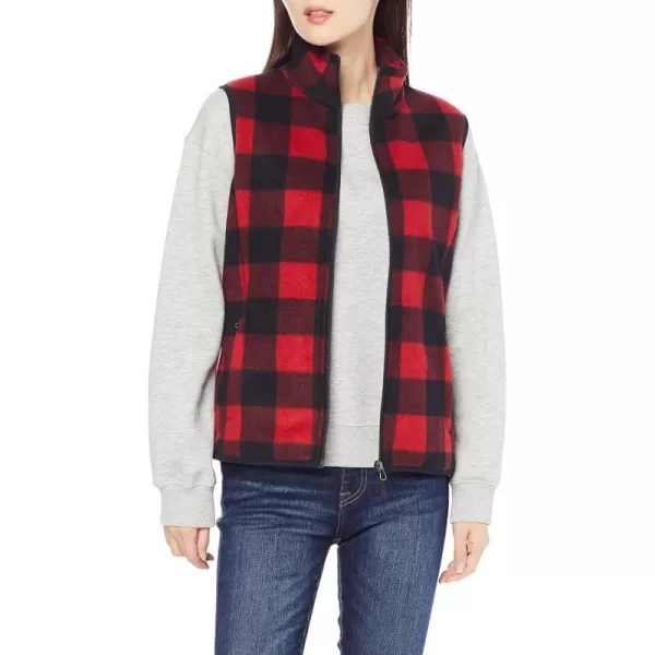 Amazon Essentials Womens ClassicFit Sleeveless Polar Soft Fleece Vest Available in Plus SizePolyester RedBlack Buffalo Plaid