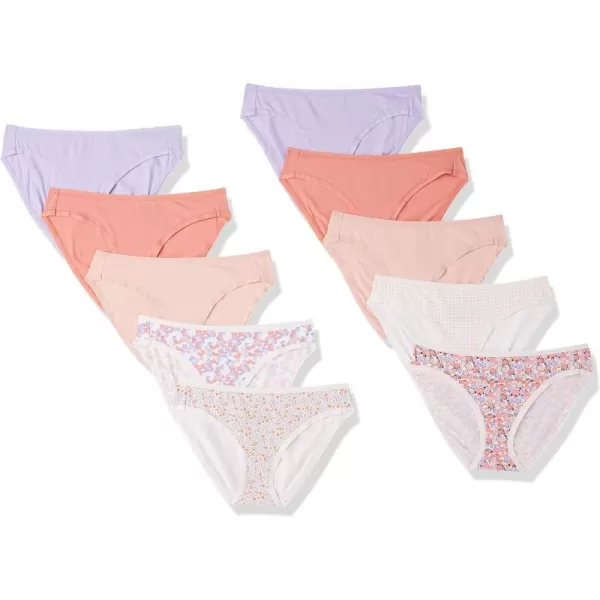 Amazon Essentials Womens Cotton Bikini Brief Underwear Available in Plus Size Multipacks10 MulticolorCheckedDitsy FloralFloral
