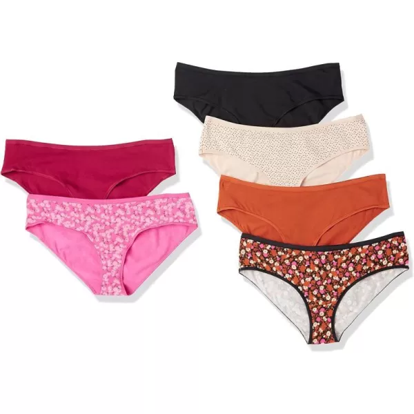 Amazon Essentials Womens Cotton Hipster Underwear Available in Plus Size Pack of 6Floral Dots