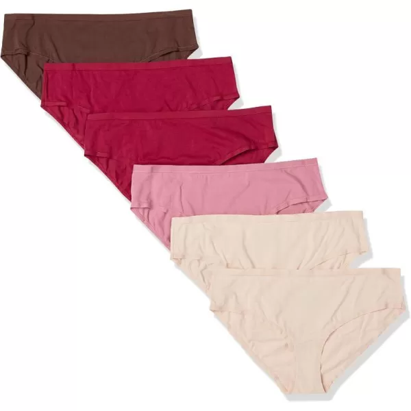 Amazon Essentials Womens Cotton Hipster Underwear Available in Plus Size Pack of 6Warm Tones