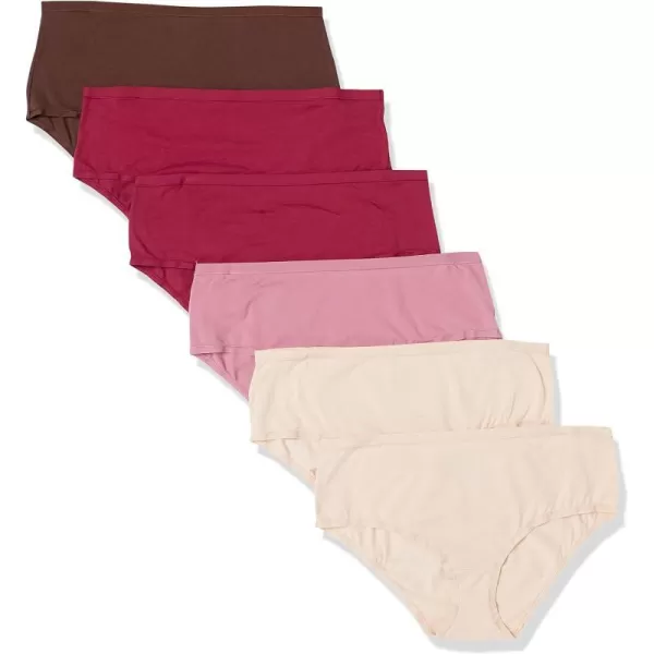 Amazon Essentials Womens Cotton Midi Brief Underwear Available in Plus Size Pack of 6Warm Tones