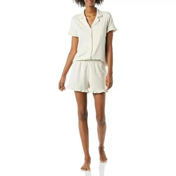 Amazon Essentials Womens Cotton Modal Piped Notch Collar Pajama Set Available in Plus SizeBeige