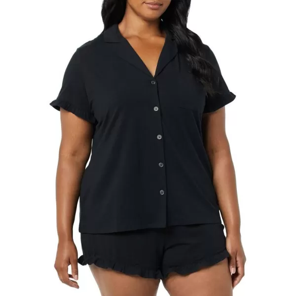 Amazon Essentials Womens Cotton Modal Piped Notch Collar Pajama Set Available in Plus SizeBlack