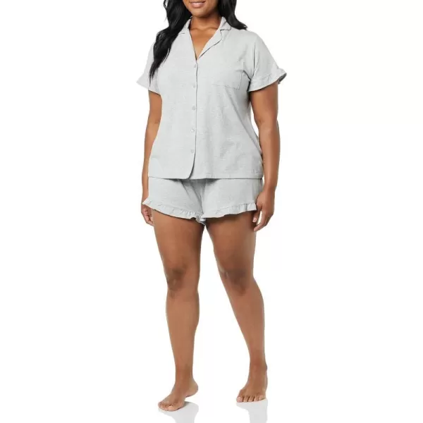 Amazon Essentials Womens Cotton Modal Piped Notch Collar Pajama Set Available in Plus SizeGrey Heather