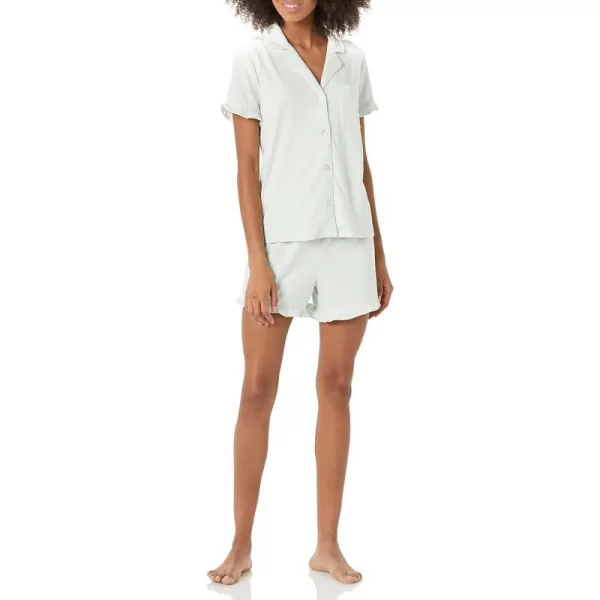 Amazon Essentials Womens Cotton Modal Piped Notch Collar Pajama Set Available in Plus SizeJade Green