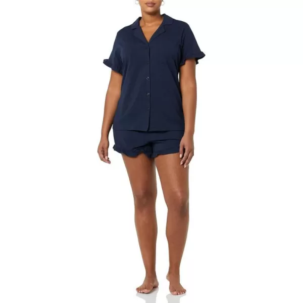 Amazon Essentials Womens Cotton Modal Piped Notch Collar Pajama Set Available in Plus SizeNavy