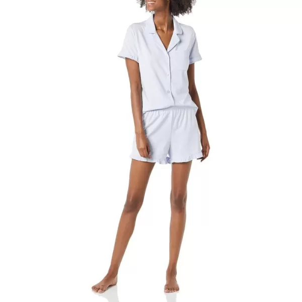 Amazon Essentials Womens Cotton Modal Piped Notch Collar Pajama Set Available in Plus SizePale Blue