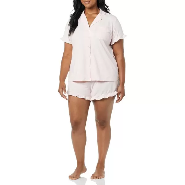 Amazon Essentials Womens Cotton Modal Piped Notch Collar Pajama Set Available in Plus SizePale Pink