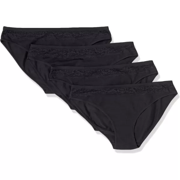 Amazon Essentials Womens Cotton and Lace Bikini Underwear Pack of 4Black