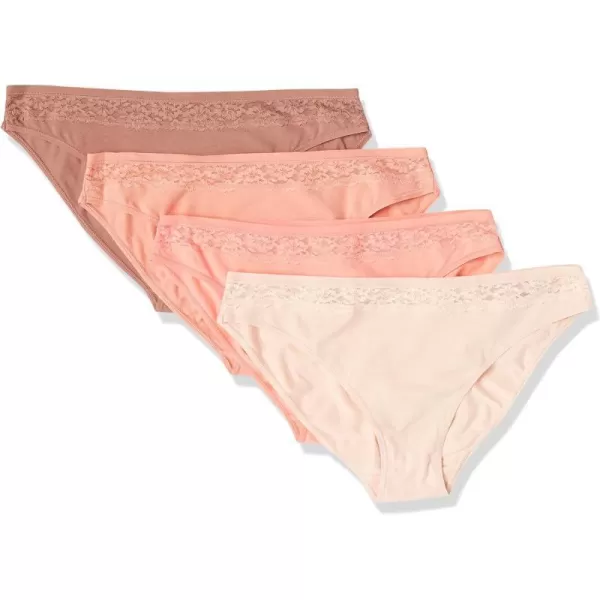 Amazon Essentials Womens Cotton and Lace Bikini Underwear Pack of 4Salmon PinkBrownLight Rose