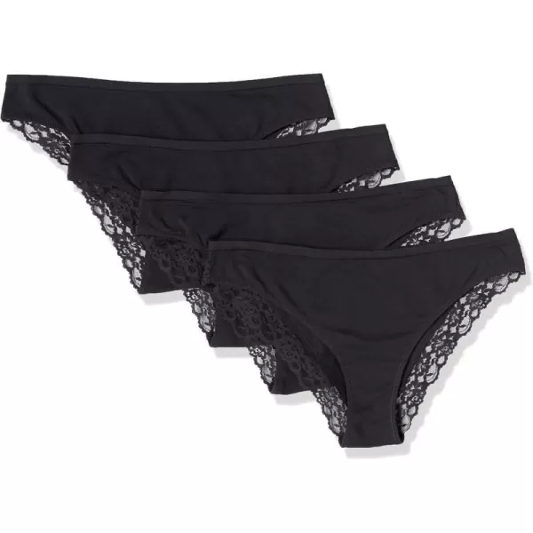 Amazon Essentials Womens Cotton and Lace Cheeky Brazilian Underwear Pack of 4Black