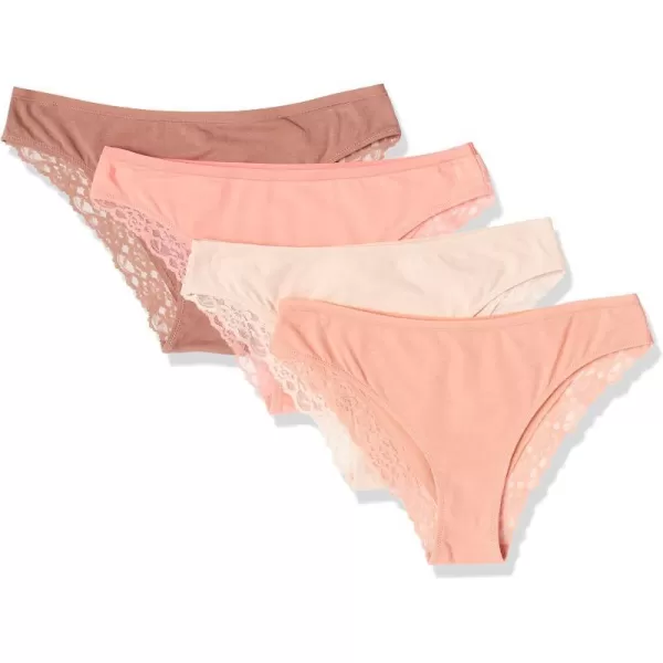 Amazon Essentials Womens Cotton and Lace Cheeky Brazilian Underwear Pack of 4Salmon PinkBrownLight Rose