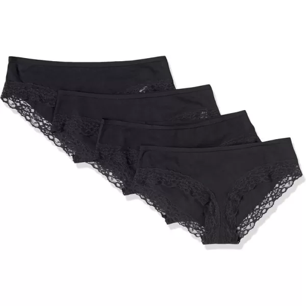 Amazon Essentials Womens Cotton and Lace Hipster Underwear Pack of 4Black