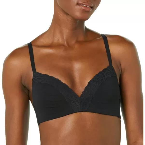 Amazon Essentials Womens Cotton and Lace Lightly Lined Wirefree BraBlack