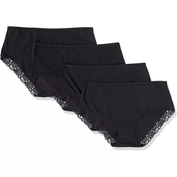 Amazon Essentials Womens Cotton and Lace Midi Brief Underwear Pack of 4Black