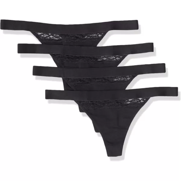 Amazon Essentials Womens Cotton and Lace Thong Underwear Pack of 4Black