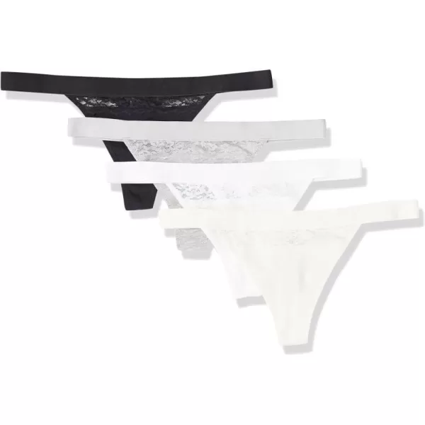 Amazon Essentials Womens Cotton and Lace Thong Underwear Pack of 4BlackPinkLight Grey Marl