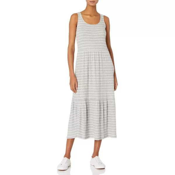 Amazon Essentials Womens Cozy Knit Rib Sleeveless Tiered Maxi Dress Previously Daily RitualGrey Heather White Stripe