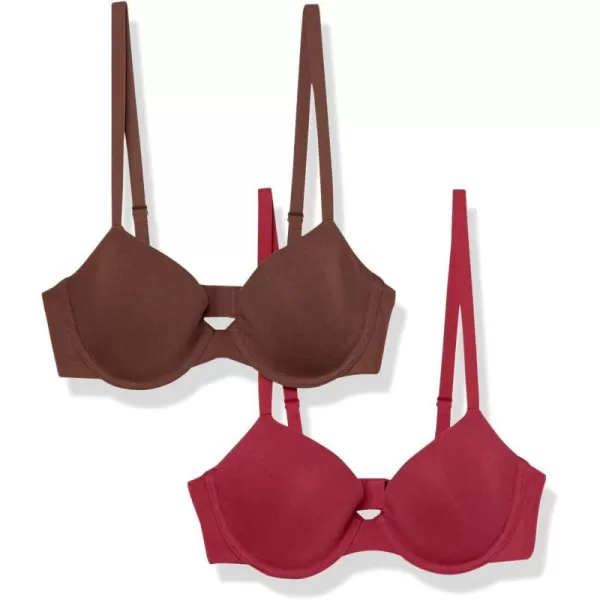 Amazon Essentials Womens Demi Cup Cotton Bra Pack of 2ChocolateRed