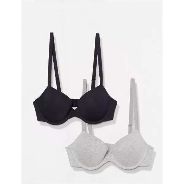 Amazon Essentials Womens Demi Cup Cotton Bra Pack of 2Grey HeatherNavy