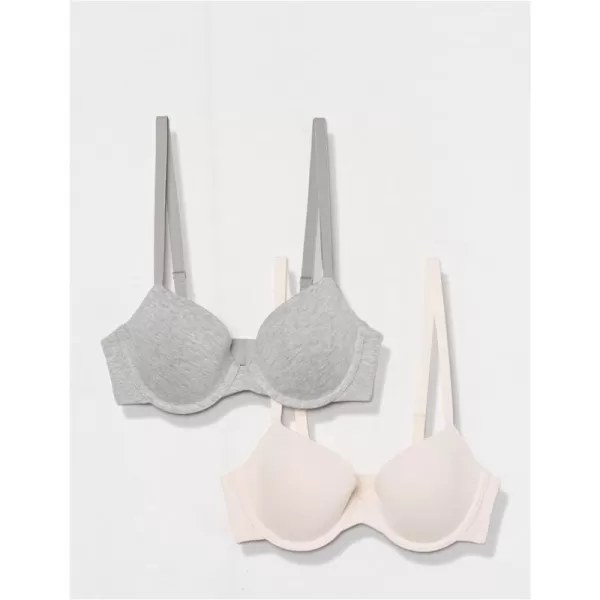 Amazon Essentials Womens Demi Cup Cotton Bra Pack of 2Grey HeatherPearl