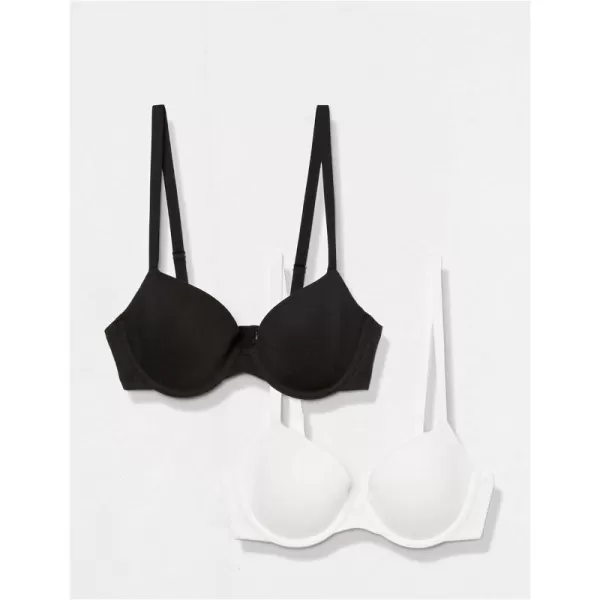 Amazon Essentials Womens Demi Cup Cotton Bra Pack of 2WhiteBlack