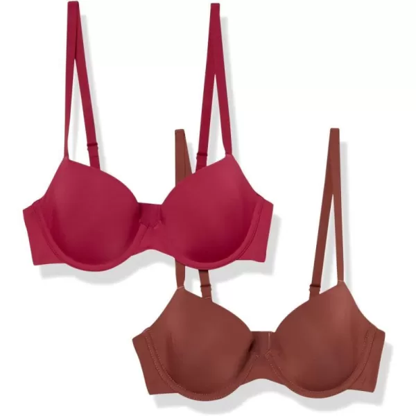 Amazon Essentials Womens Demi Cup Microfiber Bra Pack of 2ChocolateRed