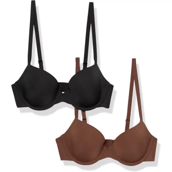 Amazon Essentials Womens Demi Cup Microfiber Bra Pack of 2Deep Brown