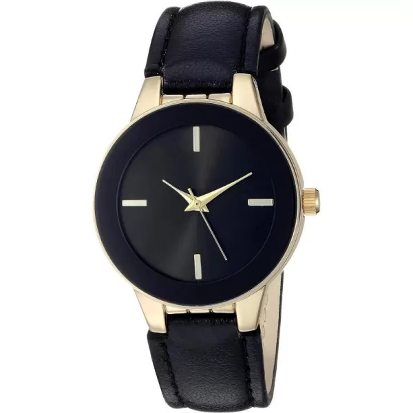 Amazon Essentials Womens Faux Leather Strap WatchBlackGold